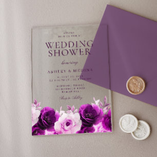 Purple Plum Elegance: Purple Rose Wedding Shower Acrylic Invitations