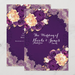 Purple Plum Elegant Lace Floral Country  Wedding Invitation