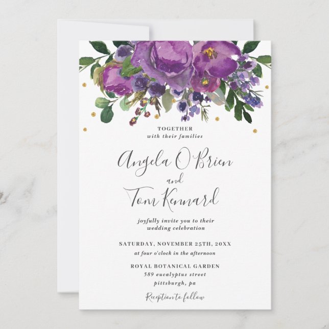 Purple Plum Floral Greenery Wedding Invitation (Front)