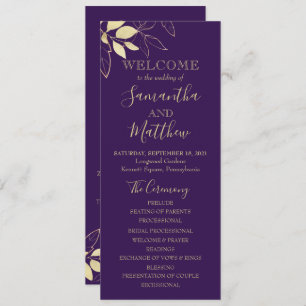 Purple Plum & Gold Foliage Botanical Wedding Programme