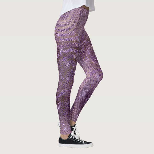 Purple Plum Gold Metallic Diamond Sparkly Leggings (Right)