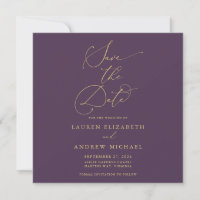 Purple Plum Gold Minimalist Save the Date Square