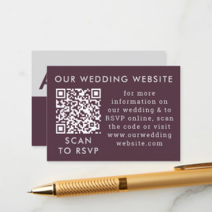 Purple Plum & Grey Wedding Web QR Code Enclosure Card