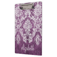 Purple Plum Grunge Damask Pattern with Name
