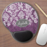 Purple Plum Grunge Damask Pattern with Name Gel Mouse Pad<br><div class="desc">A vintage pattern with a chalkboard and lace design. Look closely to the flowers and leaves.A trendy design with jewel tone colours and elegance. Items are easier to customise when you replace all text and photos first. If your art still needs to be adjusted, click on the Customise This button....</div>