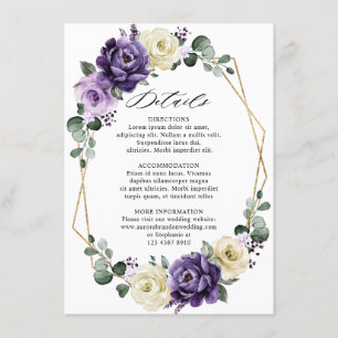 Purple Plum Ivory Gold Floral Geometric Details Enclosure Card