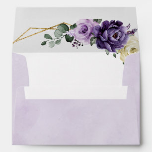 Purple Plum Ivory Gold Floral Geometric Wedding Envelope
