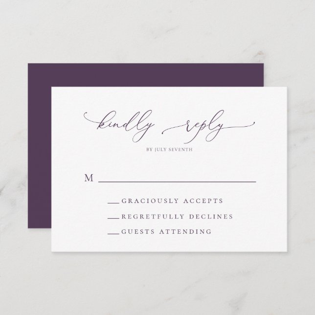 Purple Plum Minimalist Modern Wedding RSVP Card (Front/Back)