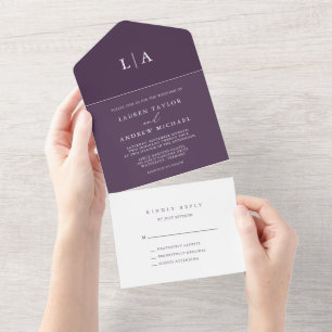 Purple Plum Minimalist Wedding All In One Invitation