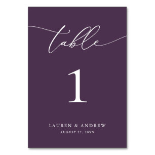 Purple Plum Minimalist Wedding Event Custom Table Number