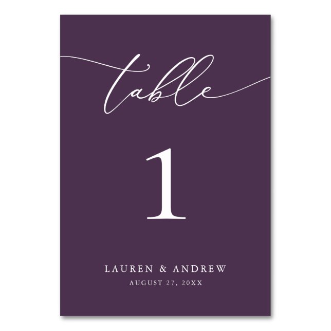 Purple Plum Minimalist Wedding | Event Custom Table Number (Front)