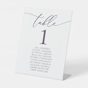 Purple Plum Minimalist Wedding Table Number Pedestal Sign