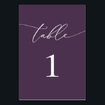Purple Plum Minimalist Wedding Table Number Table<br><div class="desc">Beautiful purple-plum,  elegant,  modern and minimalist,  table number card. Fully customisable.  **PLEASE NOTE: To order,  simply adjust your table number and add each number to your cart separately. Then check out once you are finished.</div>