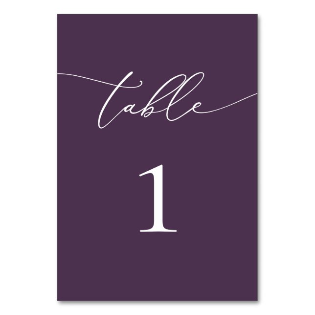Purple Plum Minimalist Wedding Table Number Table  (Front)
