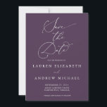 Purple Plum Modern Minimalist Save the Date Invita Invitation<br><div class="desc">This wedding Save the Date card features a minimalist purple-plum background with white text. Fully customisable with names,  dates,  location,  background colour,  etc...  For more detailed customisation,  click the "Click to Customise further" link. Matching wedding suite items are also available in this collection.</div>