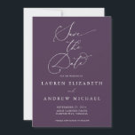 Purple Plum Modern Minimalist Save the Date Invita Invitation<br><div class="desc">This wedding Save the Date card features a minimalist purple-plum background with white text. Fully customisable with names,  dates,  location,  background colour,  etc...  For more detailed customisation,  click the "Click to Customise further" link. Matching wedding suite items are also available in this collection.</div>