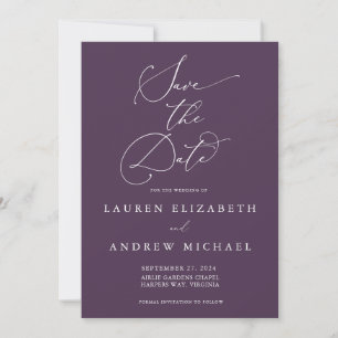 Purple Plum Modern Minimalist Save the Date Invita Invitation