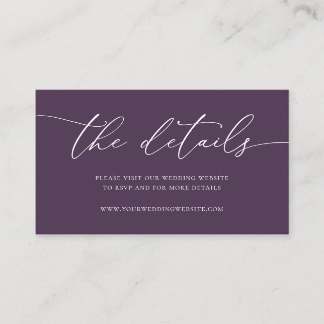 Purple Plum Modern Minimalist Wedding Enclosure Ca Card (Front)