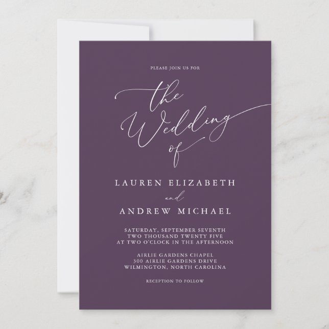Purple Plum Modern Minimalist Wedding Invitation (Front)