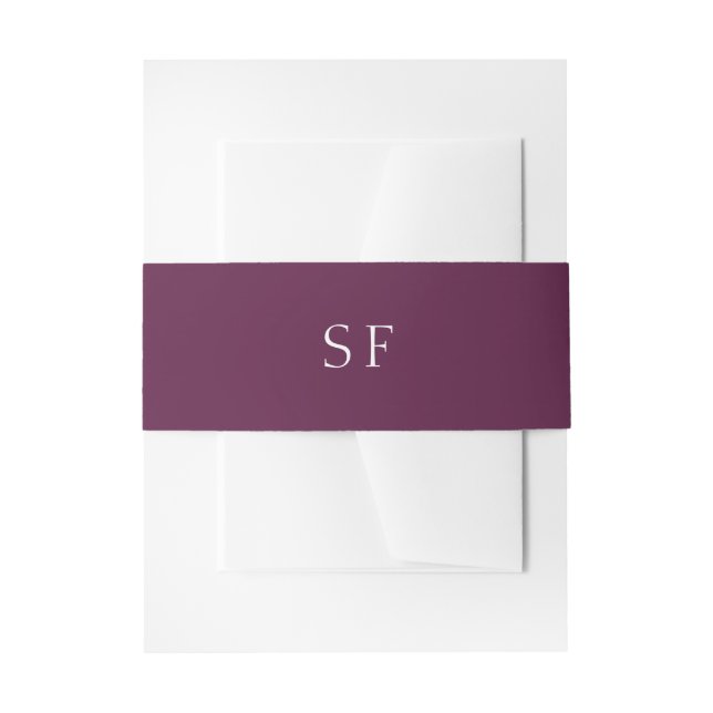 Purple Plum Monogram Elegant Fall Wedding Invitation Belly Band (Front Example)