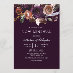 Purple Plum Peach Flower Vow Renewal Invite