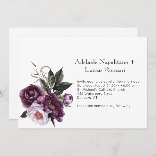 Purple Plum Pink Floral Watercolor Wedding | Invitation (Front/Back)