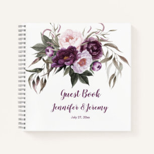 Purple Plum Pink Peonies Greenery Guest Book