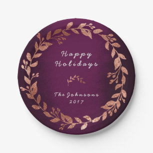 Purple Plum Pink Rose Gold Grey Paper Plate