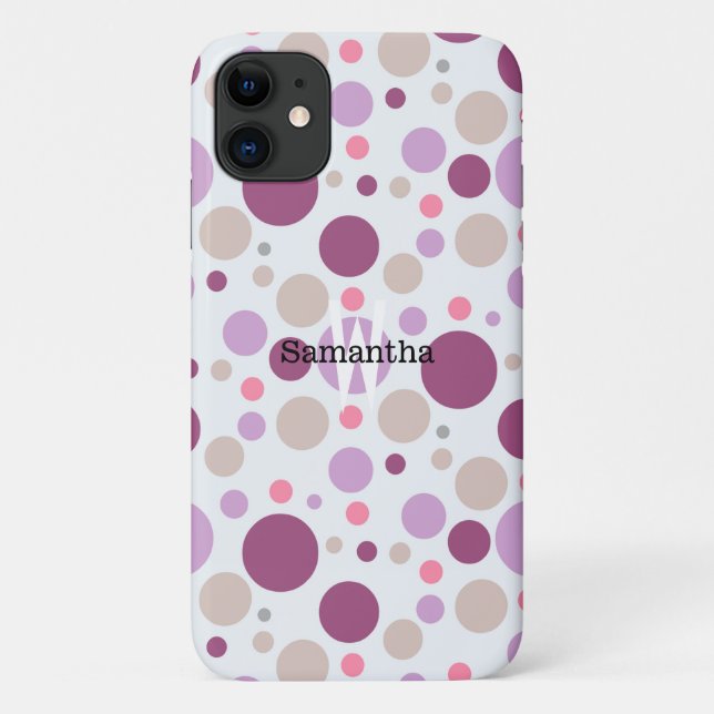 Purple Plum Polka Dots Custom Name Case-Mate iPhone Case (Back)