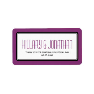 Purple plum rectangular frame wedding favour label