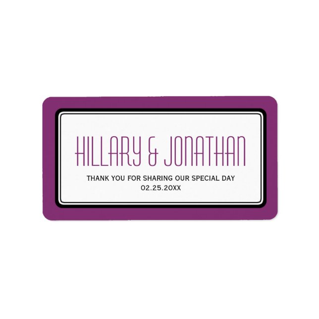 Purple plum rectangular frame wedding favour label (Front)