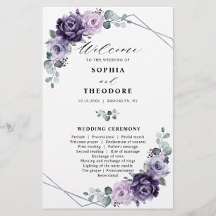Purple Plum Silver Floral Blooms Wedding Program