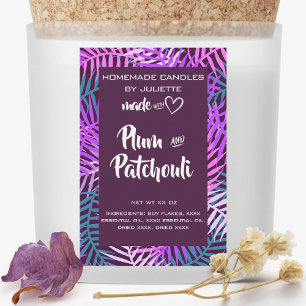 Purple Plum Soy Candle Tropical Leaves Packaging Food Label