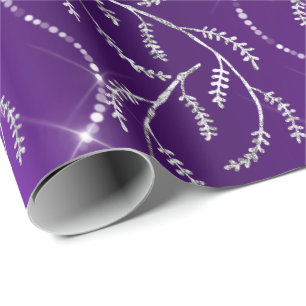 Purple Plum Sparkly Laurel Silver Diamonds Wrapping Paper