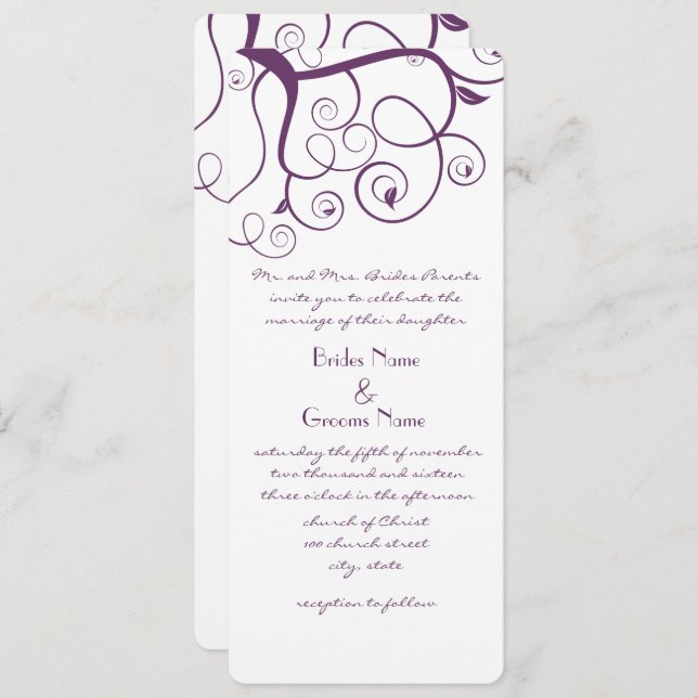 Purple Plum Swirls Wedding Invitation (Front/Back)