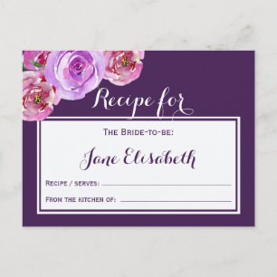 Purple plum violet floral bride to be recipe card
