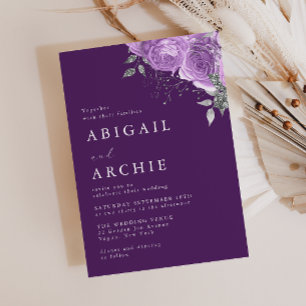 Purple Plum Violet Floral Wedding Invitation