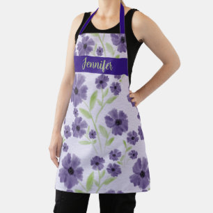 Purple Plum Watercolor Flowers Apron
