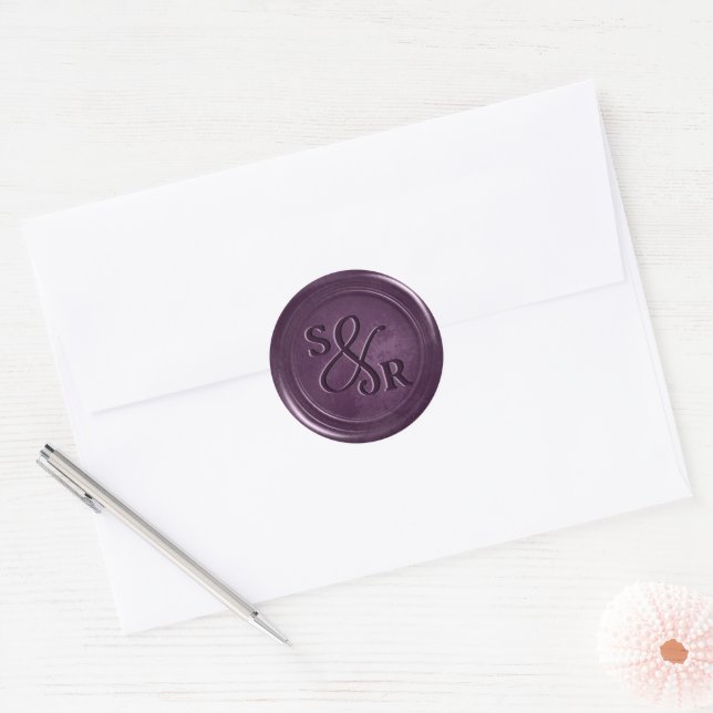 Purple plum wax seal sticker with initials  (Envelope)