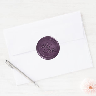 Purple plum wax seal sticker with initials 