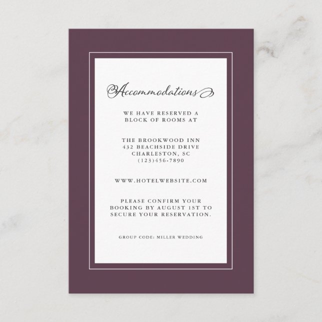 Purple Plum Wedding Detail Modern Chic Borders Enclosure Card (Front)