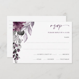 Purple Plum Wedding Watercolor Floral Foliage RSVP