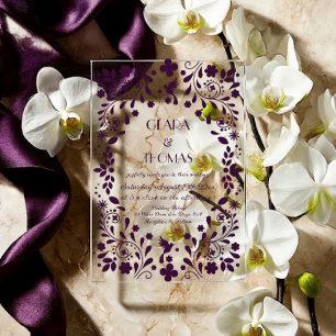 Purple Plum Whimsical Wedding Acrylic Invitations