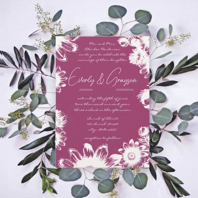 Purple Plum Yellow Grape Floral Wedding Invitation (Creator Uploaded)