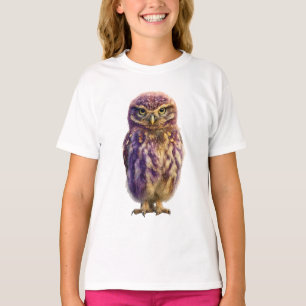 Purple Plumage Whimsical Staring Owl Kids T-Shirt