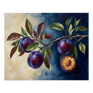 Purple Plums Branch Contrast Oil Painting Art Poster