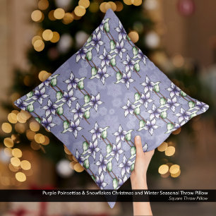 Purple Poinsettias & Snowflakes Christmas Winter Cushion