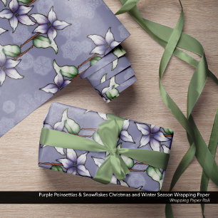 Purple Poinsettias & Snowflakes Christmas Winter Wrapping Paper