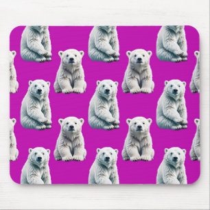 Purple Polar Bear Pattern Design Mouse Pad