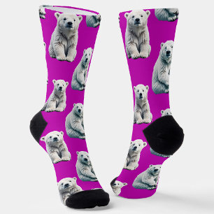 Purple Polar Bear Pattern Design  Socks
